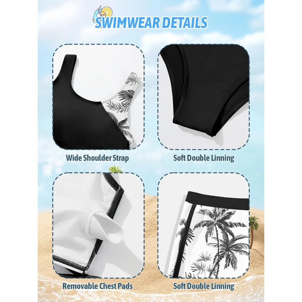 Girls' 3 Piece Bikini Bathing Suit Printed Sport Swimsuits Shorts Cove 11-12Y